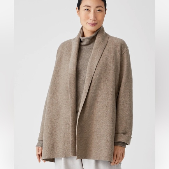 Eileen Fisher Jackets & Blazers - Eileen Fisher Taupe Lightweight Boiled Wool Open Front Jacket